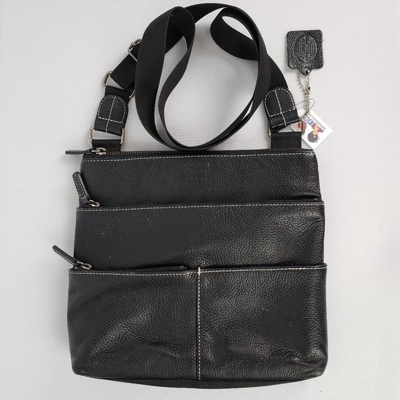 Roots Black Leather Crossbody Purse